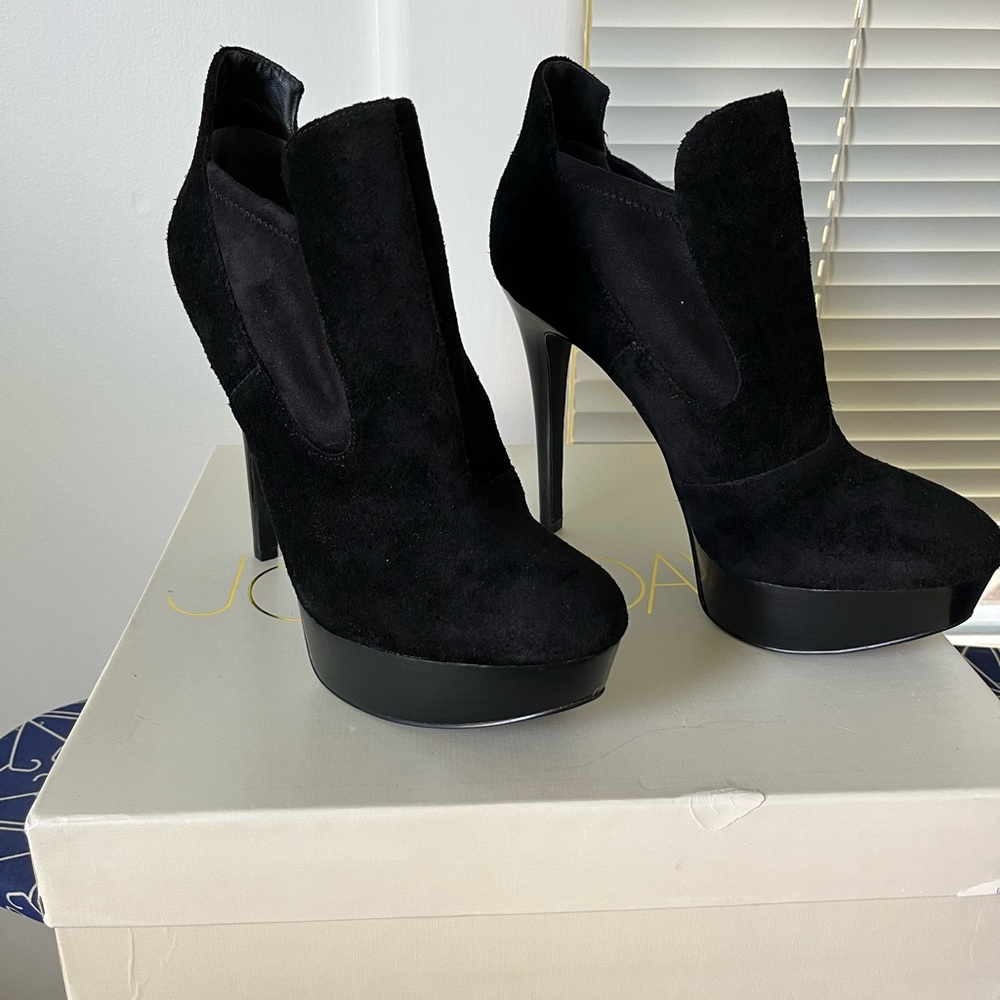 **SOLD ELSEWHERE** NWT Joan and David Booties, Black Faux Suede Heels, size 10